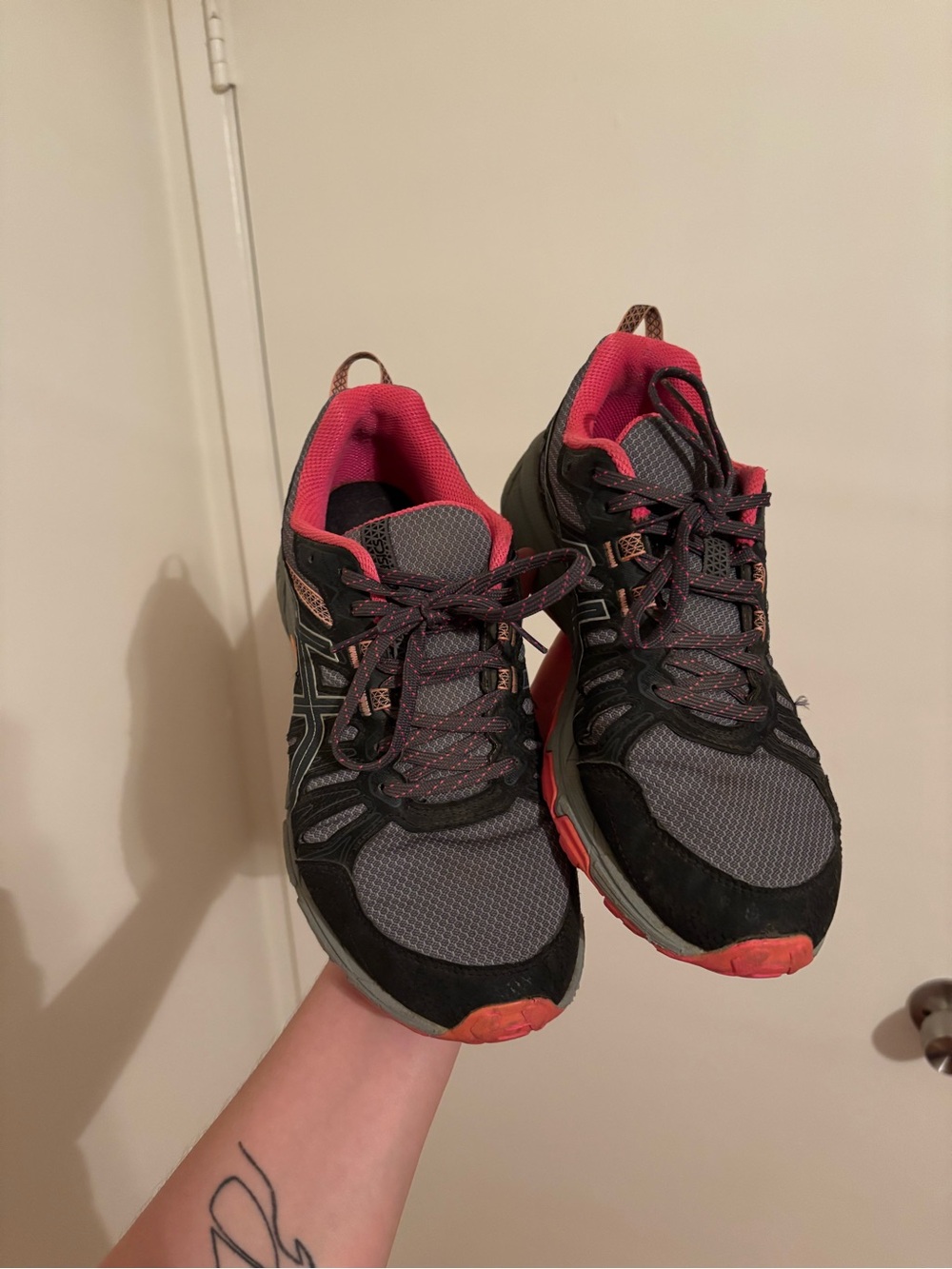 Asics Athletic Trail Sneakers - Gray with Pink Accents